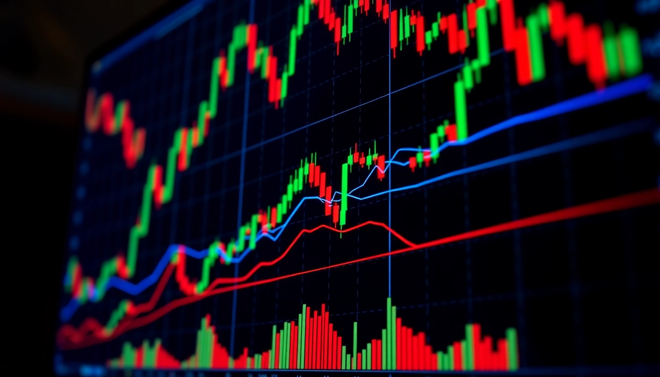 Trading view platform displaying detailed market charts with real-time data and colorful